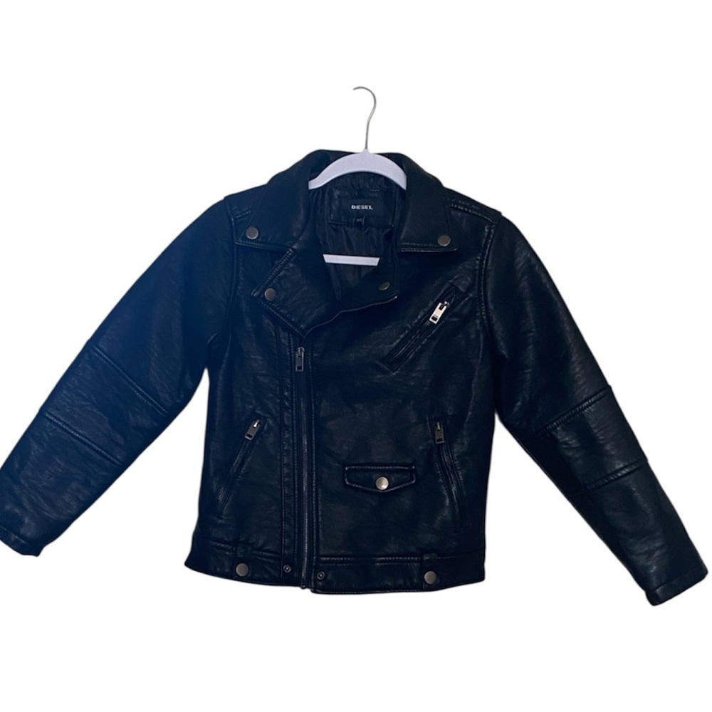Diesel Kids Black Faux Leather Biker Jacket